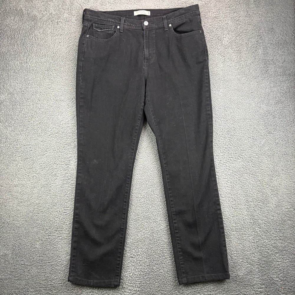 Levis 505 Straight Leg Jeans Black Denim Womens Size 18 L/C Stretch Cotton Blend